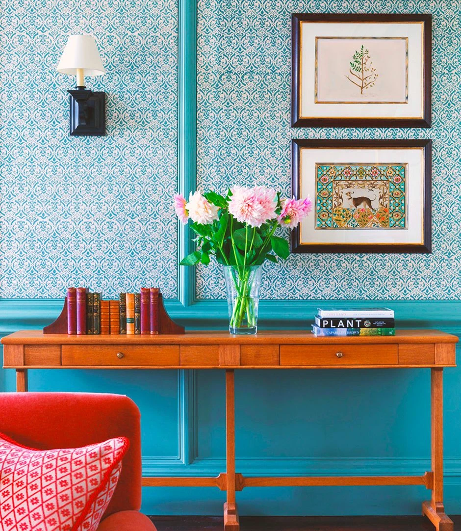 Property photo room detail with branded artwork