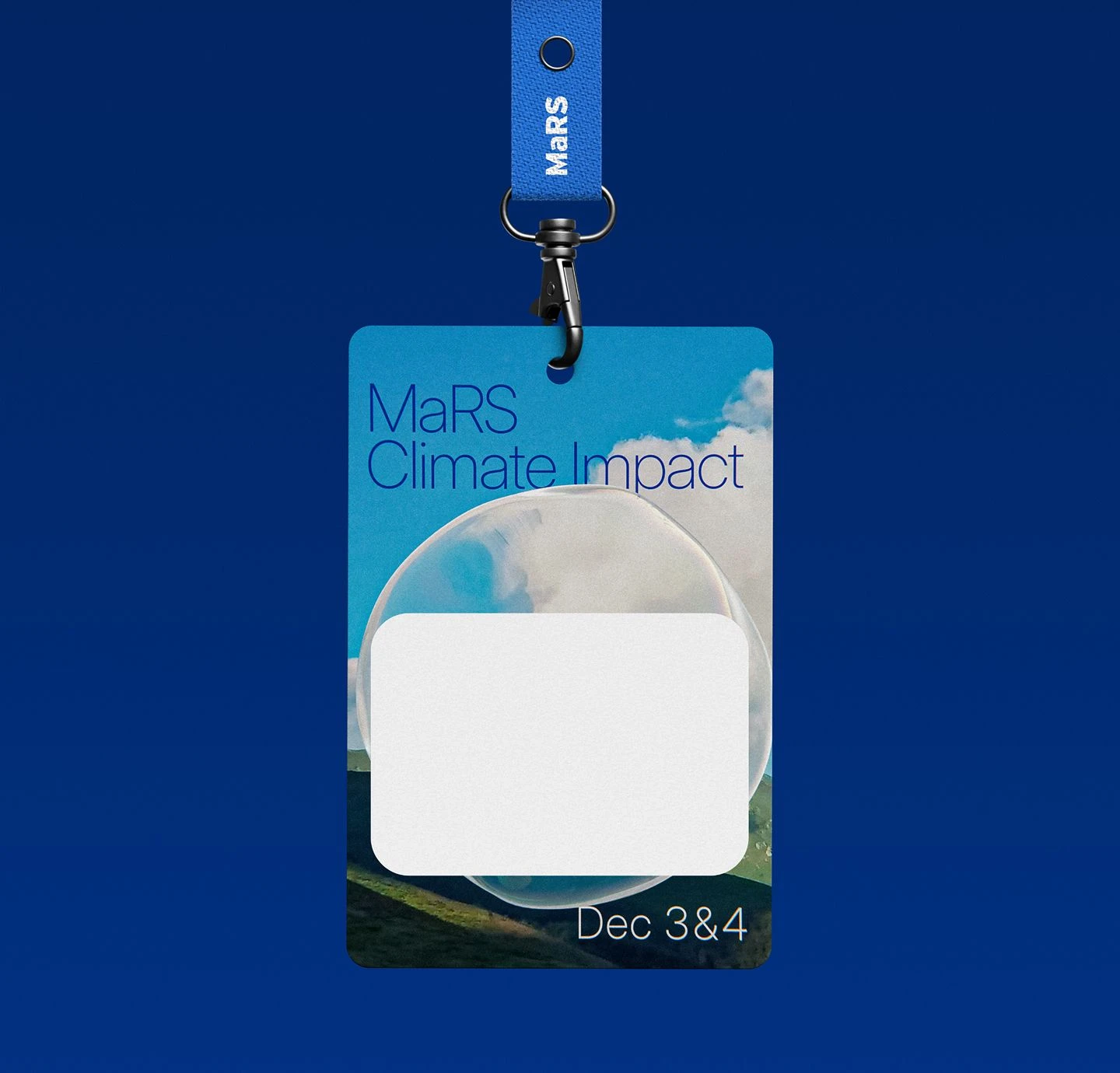 MaRS Climate Impact conference badge design featuring branded lanyard